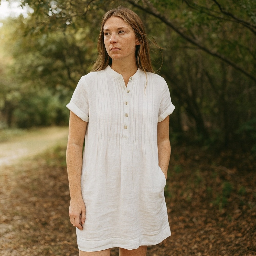 Faherty Gemina Dress Womens XS White Pintuck‎ Tunic Short Sleeve Beachy Preppy